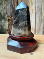 Tinh Thể Đá Thạch Anh Khói đánh bóng - đế gỗ đỏ