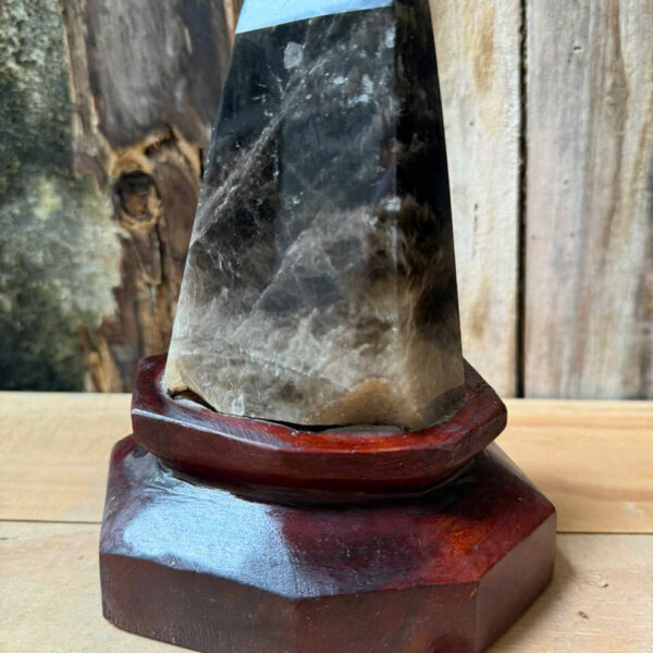 Tinh Thể Đá Thạch Anh Khói đánh bóng - đế gỗ đỏ